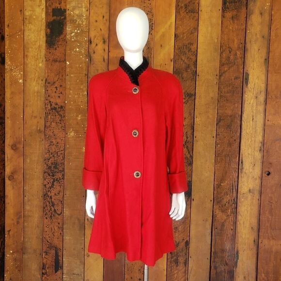 Joffeld Red & Black Wool Coat - Picture 1 of 10